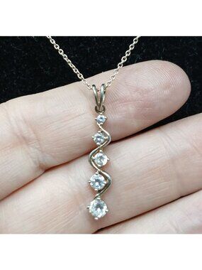 Sterling Silver Cubic Zirconia 5 Graduated Drop Pendant Necklace 17" Chain #ST-4